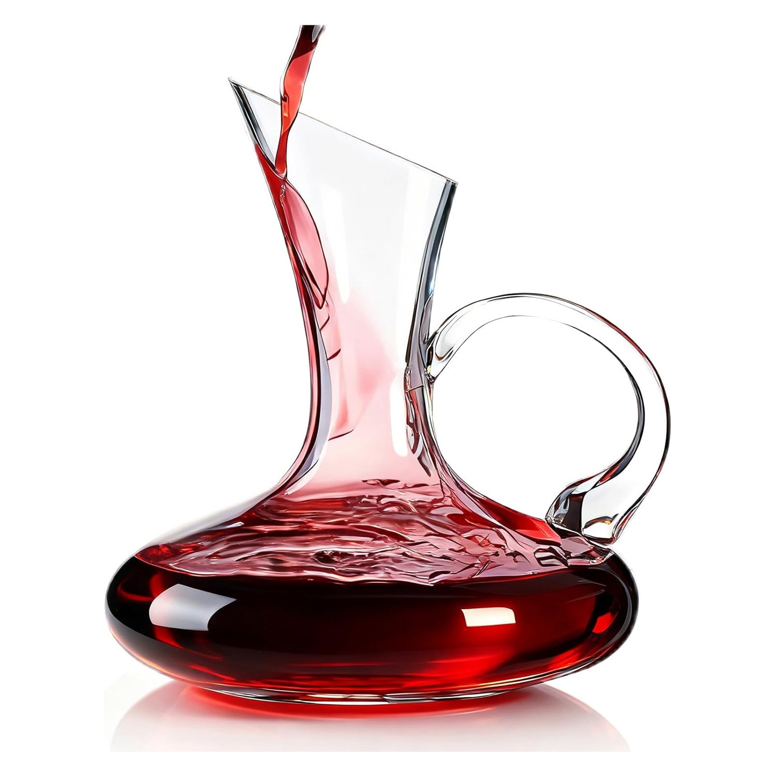 Wine Decanter Glass Bevel Rim Crystal with Handle 1600ml